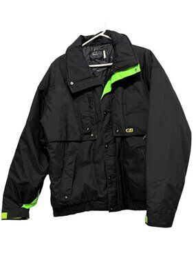 Vintage 90s CB Sports Black Neon Green Winter Ski Jacket Nylon Mens Size L